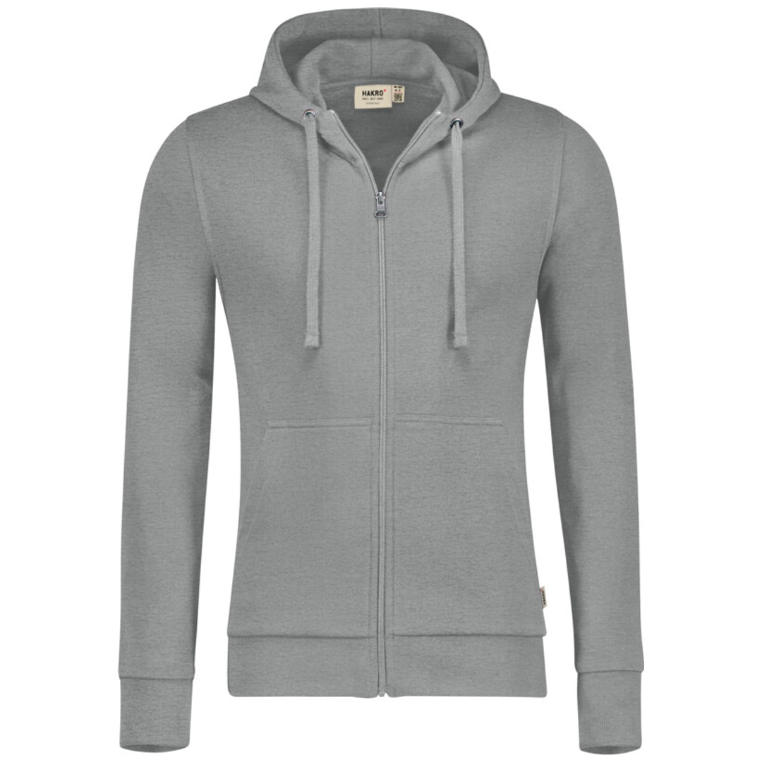 HAKRO Kapuzen-Sweatjacke Premium Herren #605 Gr. L grau meliert