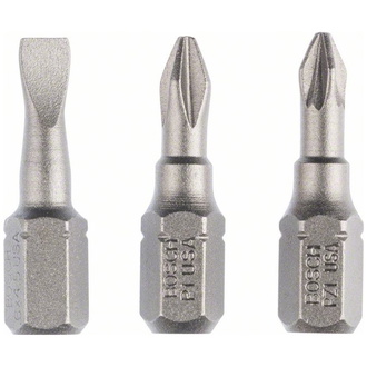 Bosch Schrauberbit-Set Extra-Hart (gemischt), 3-tlg., S 0,6x4,5, PH1, PZ1, 25 mm