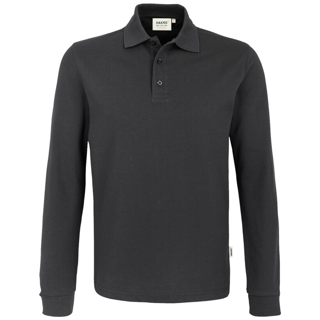 HAKRO Langarm Poloshirt Performance Herren #815 Gr. L karbongrau
