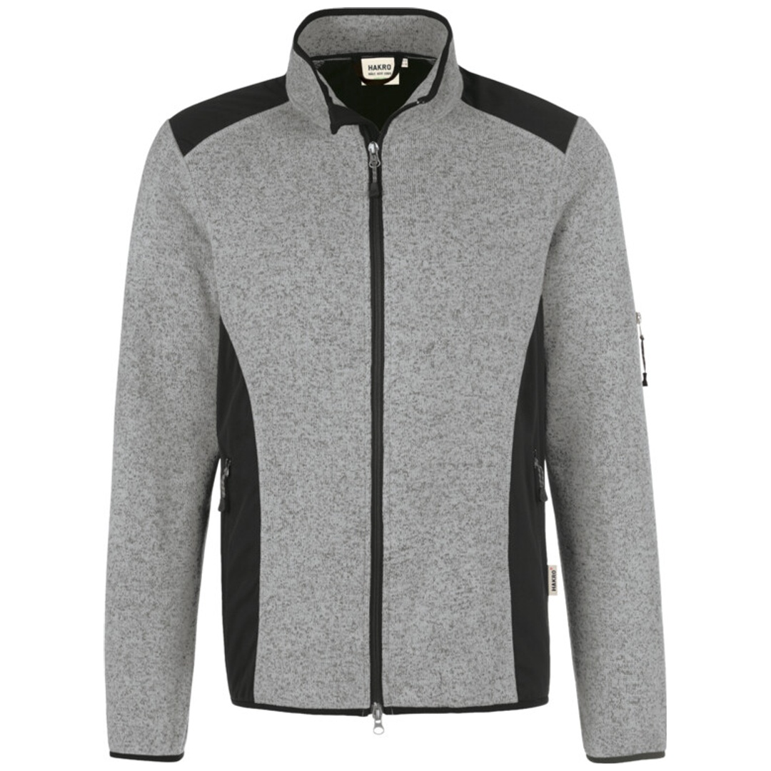 Hakro Herren Strickfleecejacke Dawson #836 Gr. M grau-meliert
