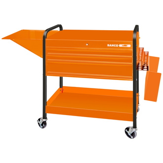 Bahco Multifunktions-Rollwagen mit zwei Ablagen aus Aluminium, orange, 1315/880 mm x 440 mm x 1025 mm