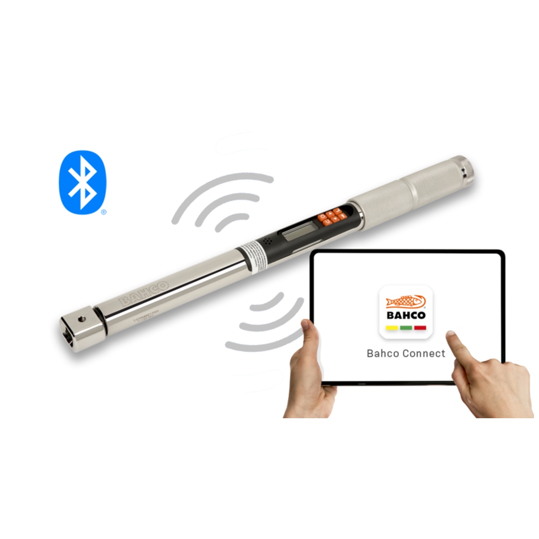Bahco Elektronischer Drehmoment-/Drehwinkelschlüssel 33-650 Nm mit Datenspeicher & Bluetooth Schnittstelle & rechteckiger Aufnahme für Einsteckwerkzeu