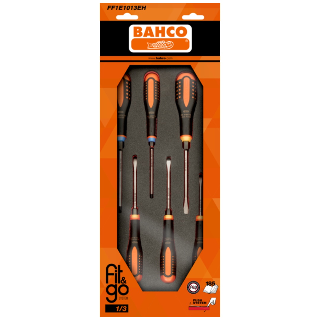 Bahco Fit&Go 1/3 Schaumstoffeinlage mit ERGO-Schraubendrehersatz mit durchgehender Klinge - 6-tlg.