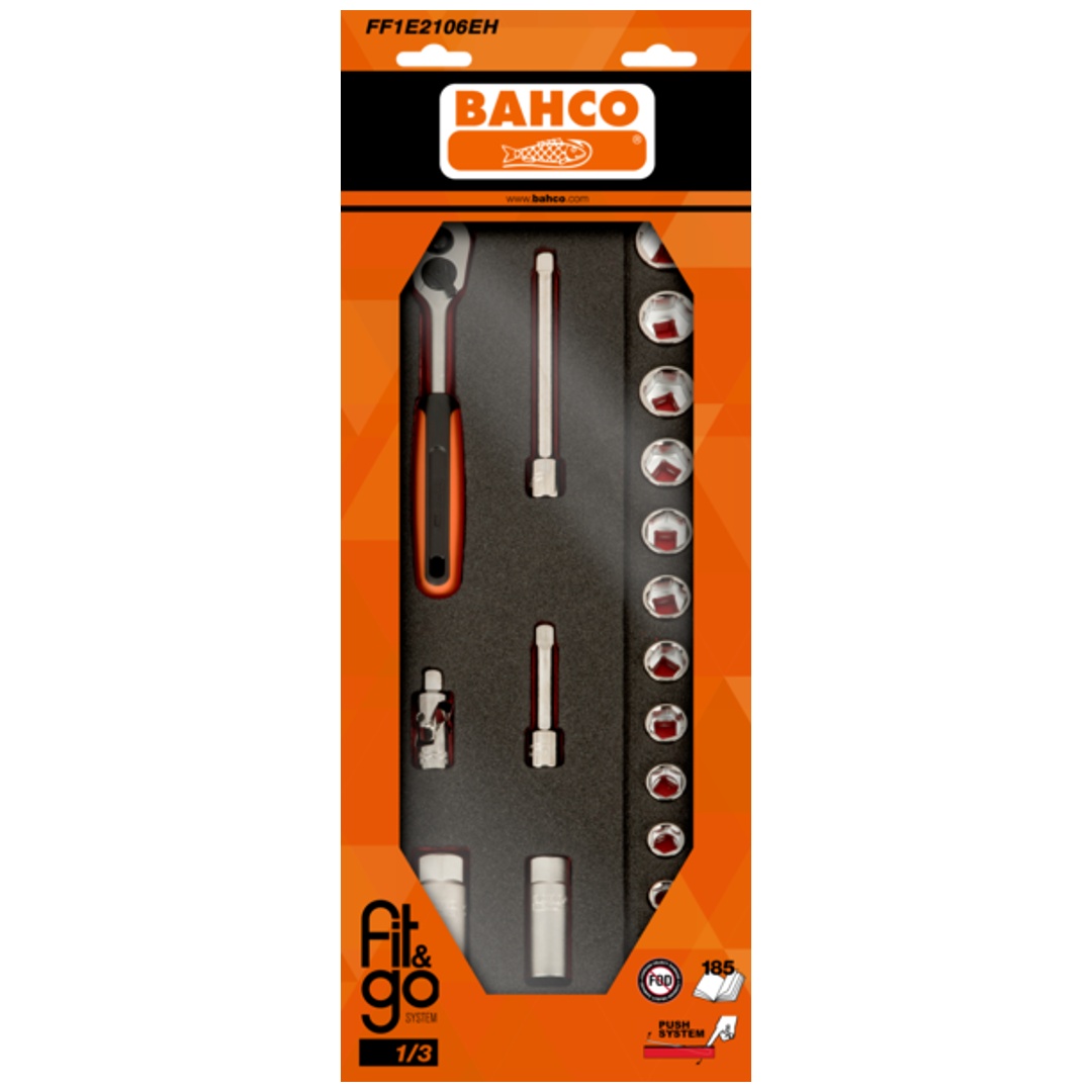 Bahco Fit&Go 1/3 Schaumstoffeinlage 3/8-Steckschlüsseleinsätze - 18-tlg.