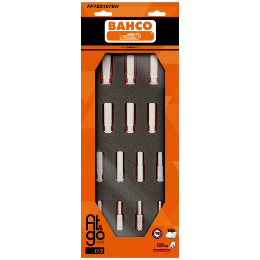 Bahco Fit&Go 1/3 Schaumstoffeinlage 3/8-Steckschlüsseleinsätze, lang - 14-tlg.