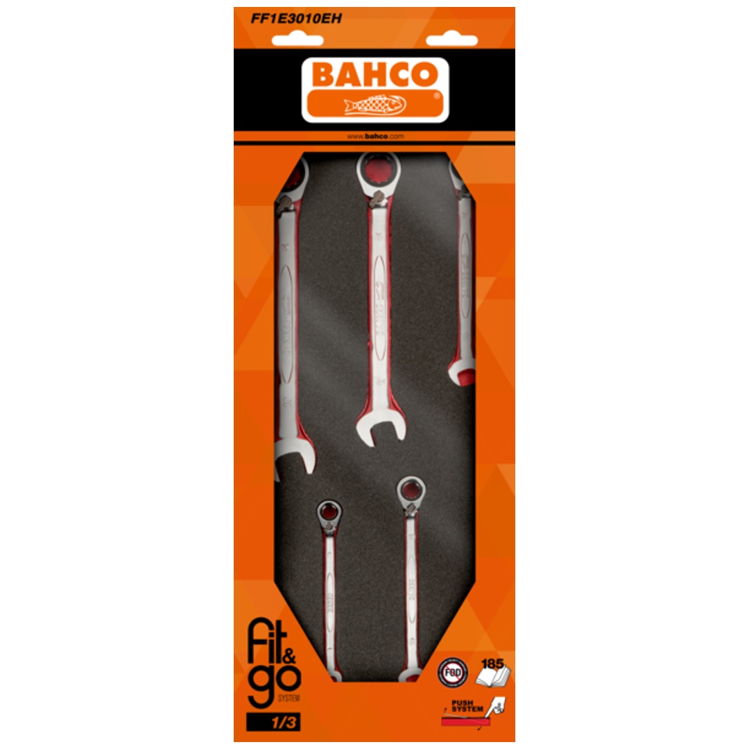 Bahco Fit&Go 1/3 Schaumstoffeinlage 1RM Knarren-Ringschlüsselsatz - 5-tlg.
