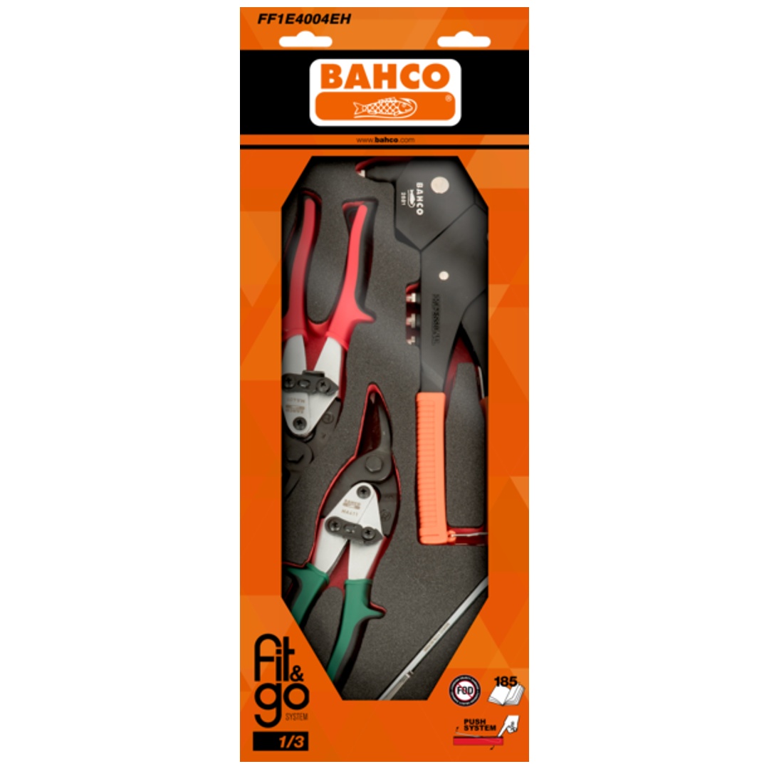 Bahco Fit&Go 1/3 Schaumstoffeinlage, Nietpistole und Metallblechscheren - 4-tlg.