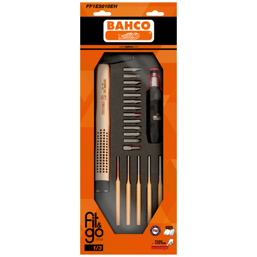 Bahco Fit&Go 1/3 Einlage mit Hammer, Splintentreibern und Schlagschraubendrehern - 23-tlg.