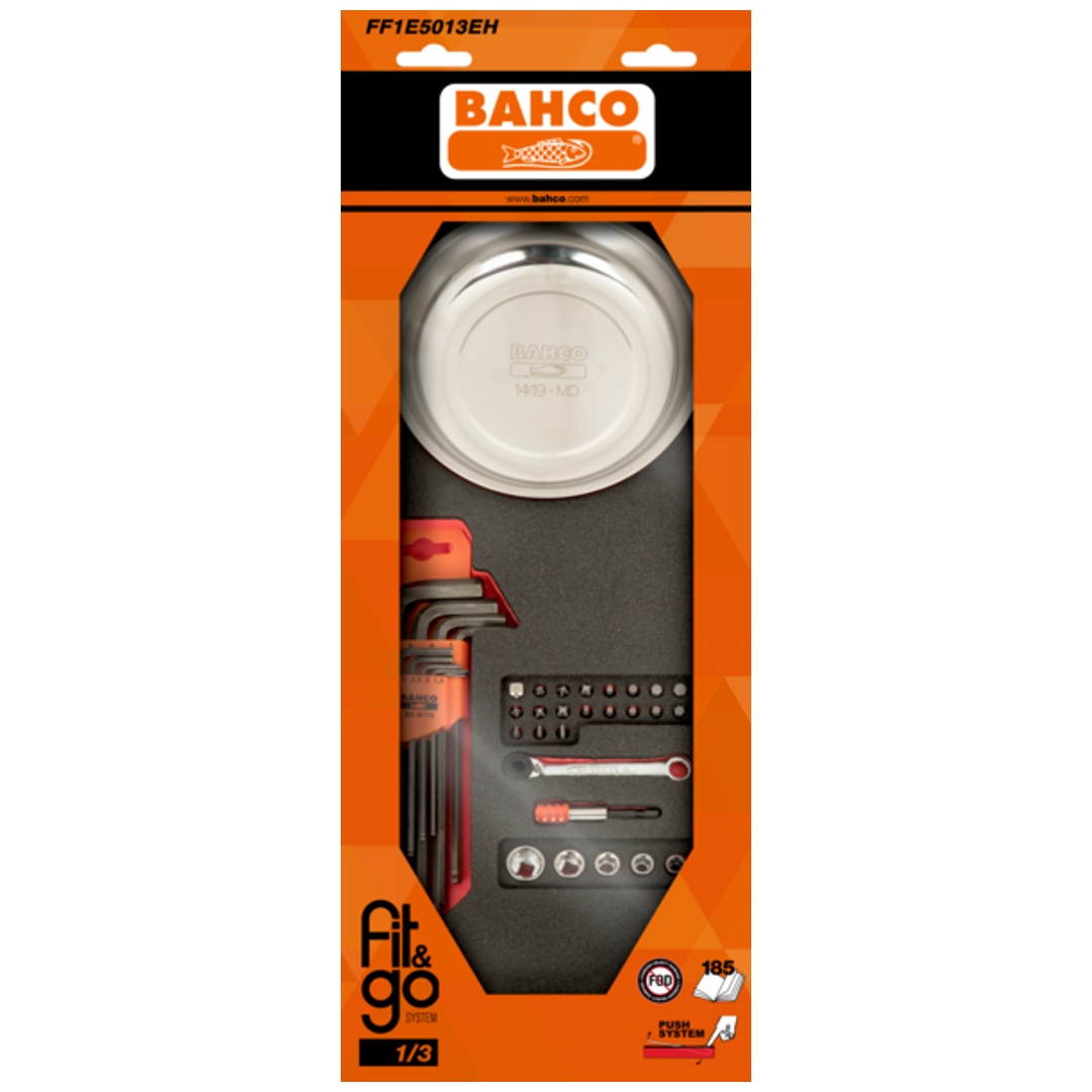 Bahco Fit&Go 1/3 Schaumstoffeinlage, Stiftschlüssel, Bit-Satz und Magnetschale - 36-tlg.