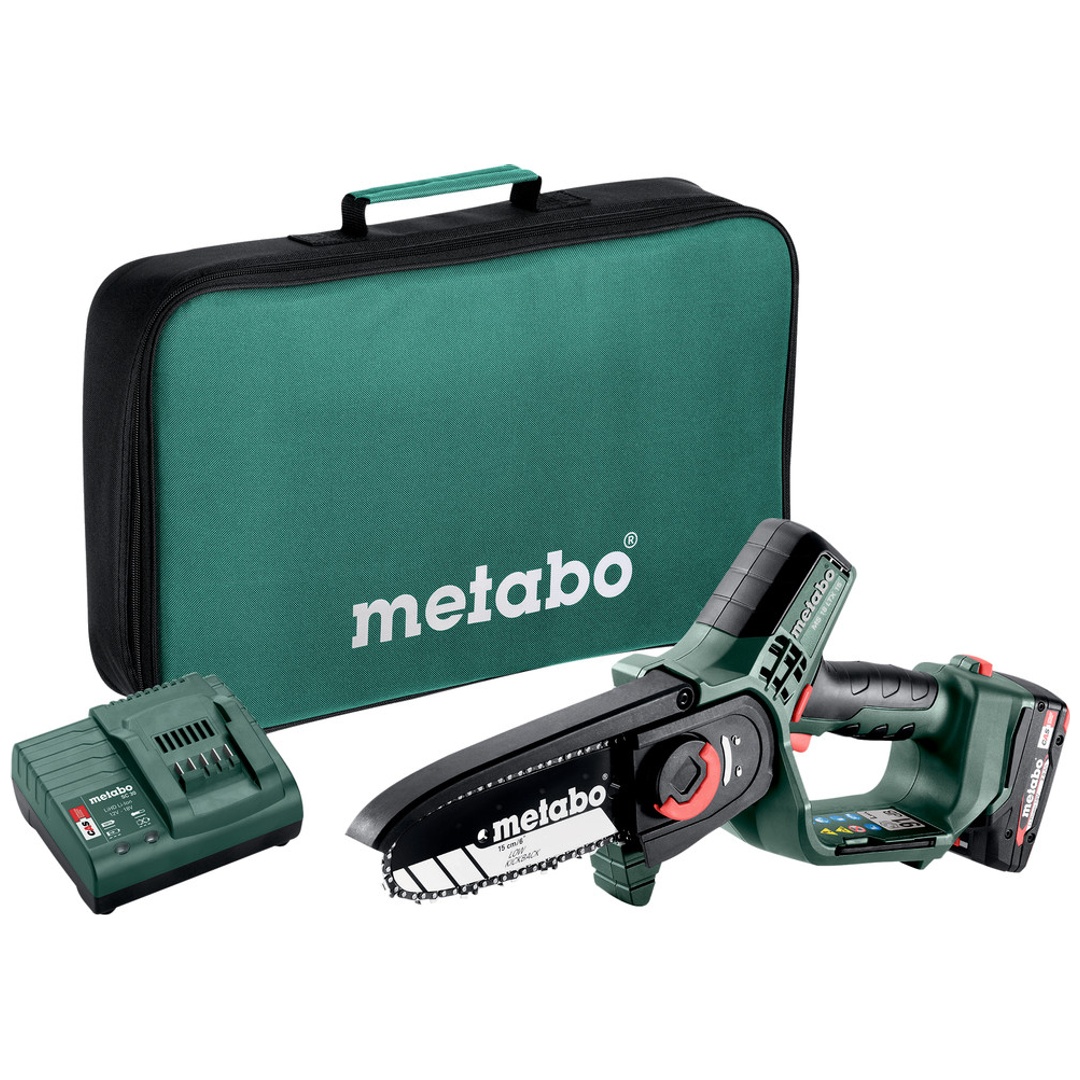 Metabo Akku-Gehölzsäge MS 18 LTX 15, incl. 1x Akku Li-Power 2 Ah, Ladegerät, Zubehör, Werkzeugtasche