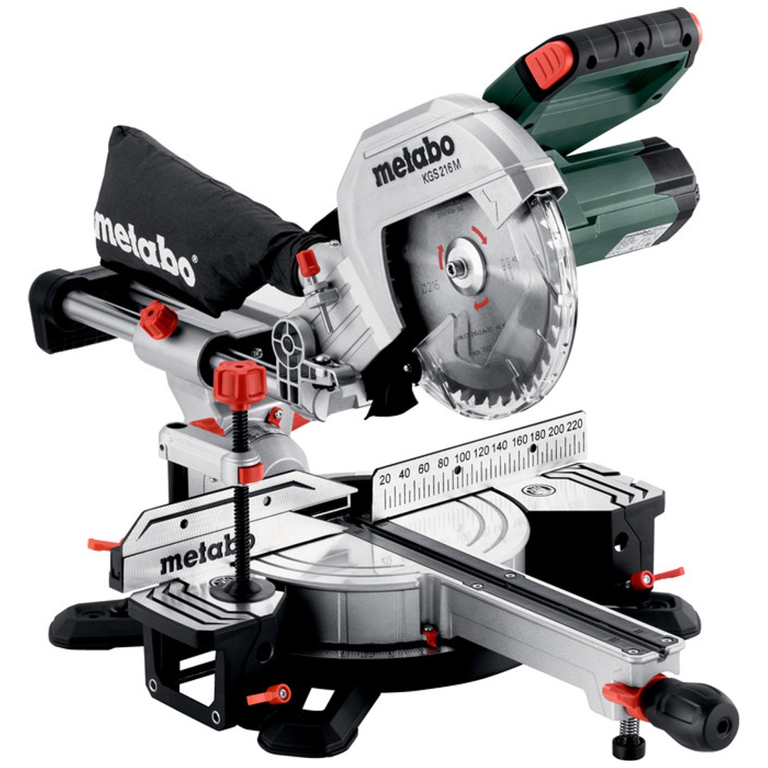 Metabo Kappsäge KGS 216 M, mit Zugfunktion, incl. Sägeblatt, Spänefangsack, Zubehör, Karton