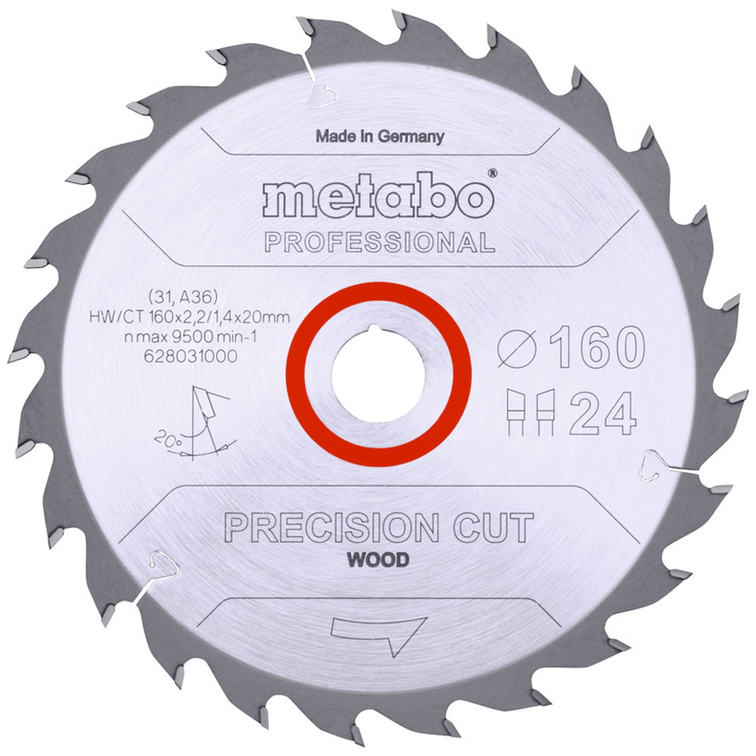 Metabo Sägeblatt precision cut wood - professional 160x2,2/1,4x20, Z24, Spanwinkel 20°, Wechselzahn