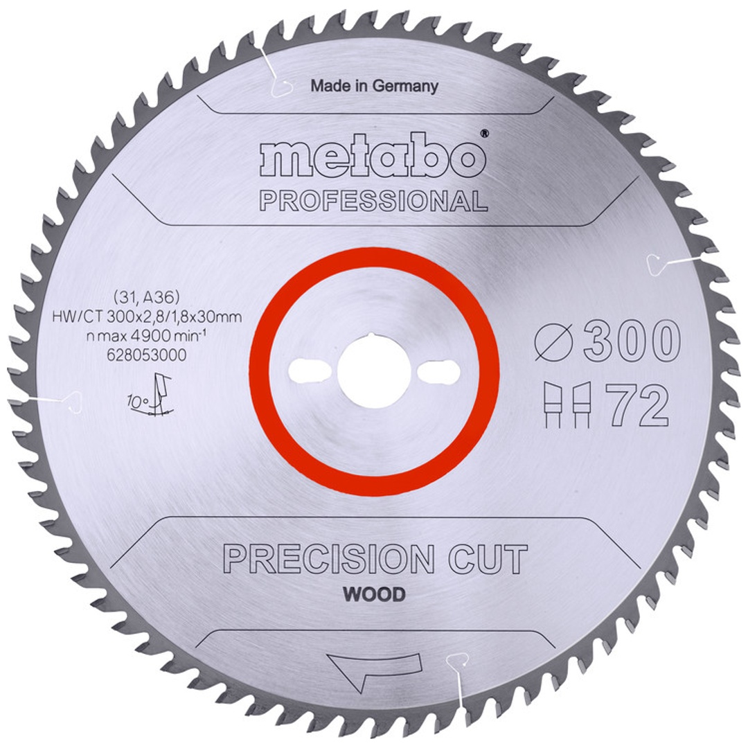 Metabo Sägeblatt precision cut wood - professional 300x2,8/1,8x30, Z72, Spanwinkel 10°, Wechselzahn