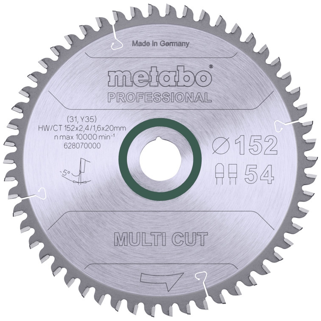 Metabo Kreissägeblatt multi cut - professional 152 x 20 x 2,4/1,6, 54 Zähne, Spanwinkel 5° neg.