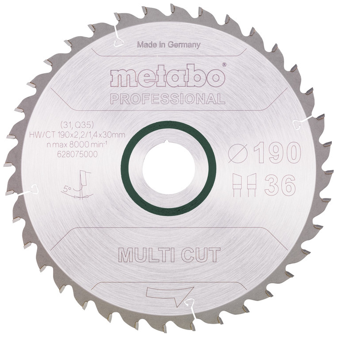 Metabo Kreissägeblatt multi cut - professional 190 x 30 x 2,2/1,4, 36 Zähne, Spanwinkel 5°