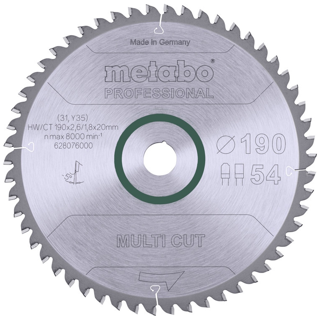 Metabo Kreissägeblatt multi cut - professional 190 x 20 x 2,6/1,8, 54 Zähne, Spanwinkel 5° neg.