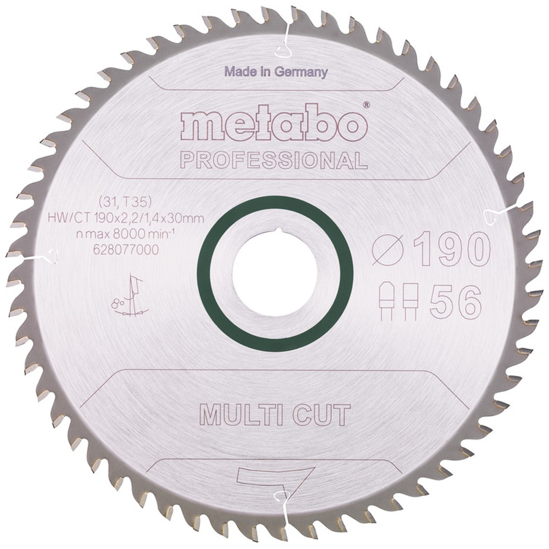 Metabo Kreissägeblatt multi cut - professional 190 x 30 x 2,2/1,4, 56 Zähne, Spanwinkel 8°