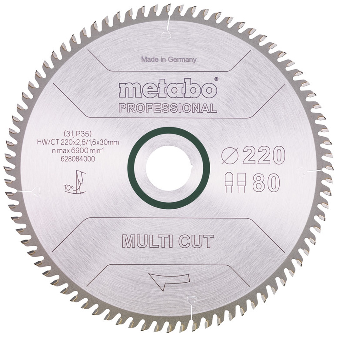 Metabo Kreissägeblatt multi cut - professional 220 x 30 x 2,6/1,6, 80 Zähne, Spanwinkel 10°