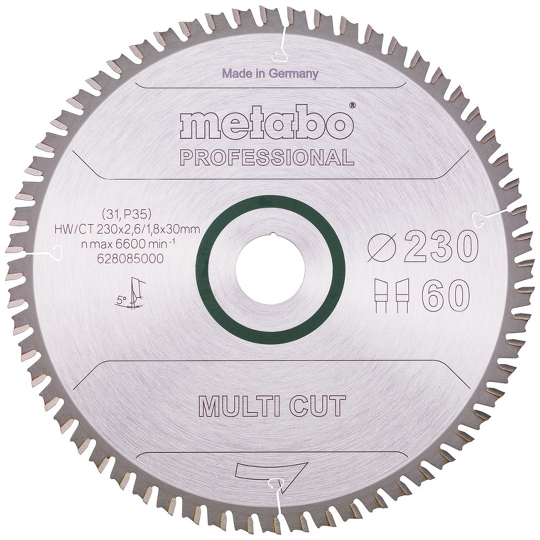Metabo Kreissägeblatt multi cut - professional 230 x 30 x 2,6/1,8, 60 Zähne, Spanwinkel 5°