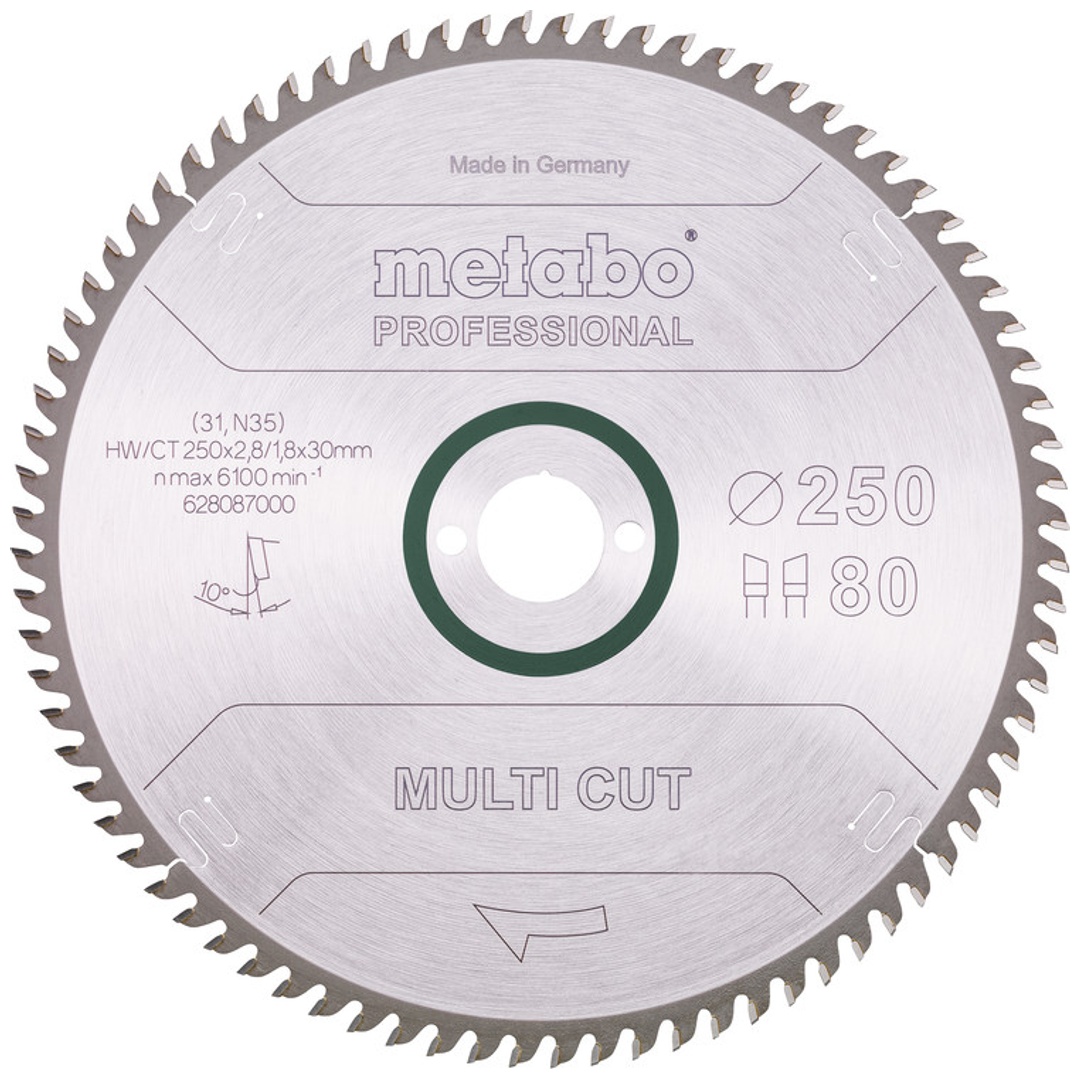 Metabo Kreissägeblatt multi cut - professional 250 x 30 x 2,8/1,8, 80 Zähne, Spanwinkel 10°