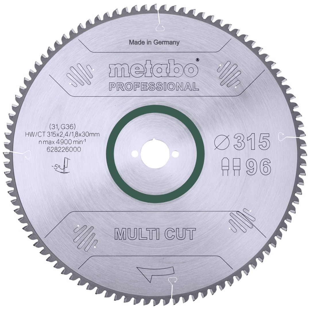 Metabo Kreissägeblatt multi cut - professional 315 x 30 x 2,4/1,8, 96 Zähne, Spanwinkel 5° neg.