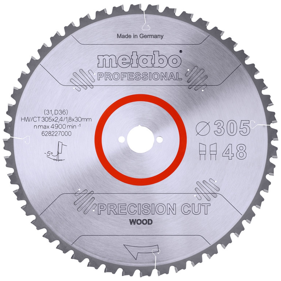 Metabo Sägeblatt precision cut wood - professional 305x2,4/1,8x30, Z48, Spanwinkel -5°, Wechselzahn