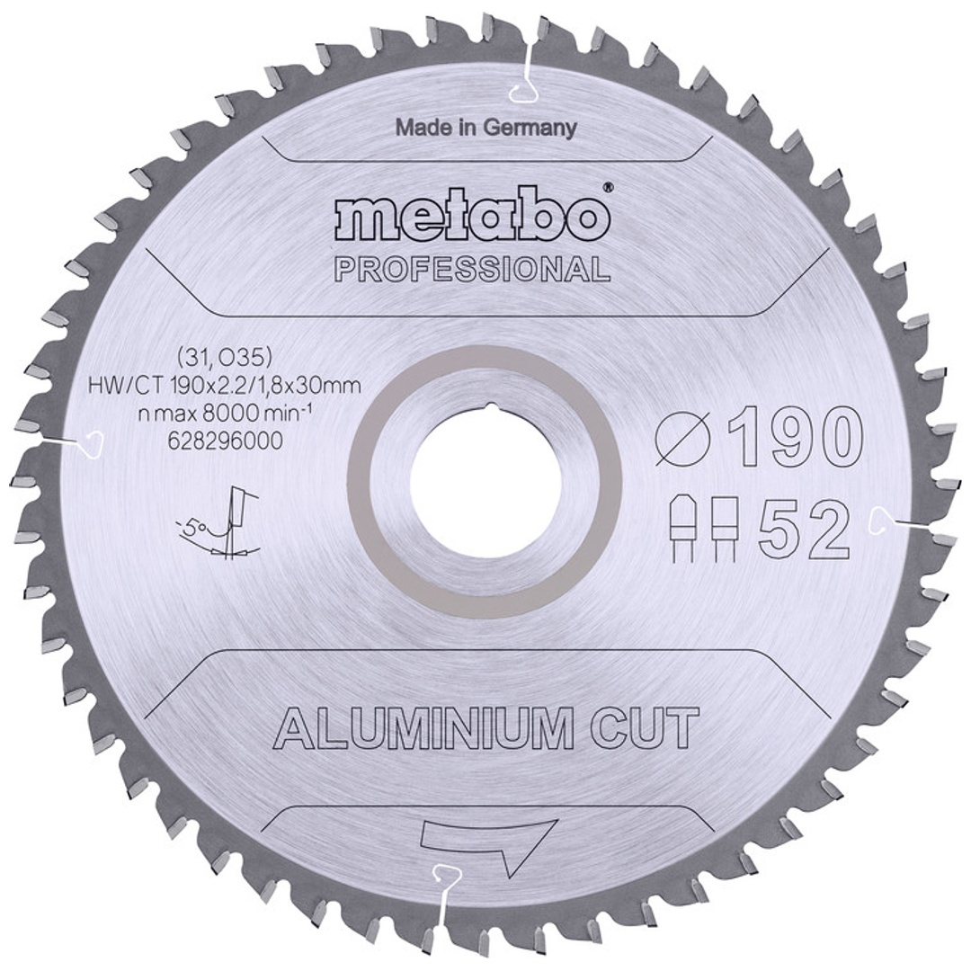 Metabo Sägeblatt aluminium cut - professional, 190x30 Z52 FZ/TZ 5°neg