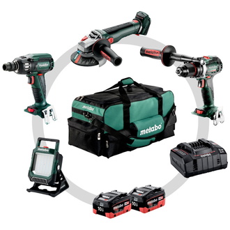 Metabo Akku Combo Set 4.3.2 18 V, BS 18 LTX BL I + SSW 18 LTX 400 BL + WB 18 LT BL 11-125 Q + BSA 18 LED 4000, Karton