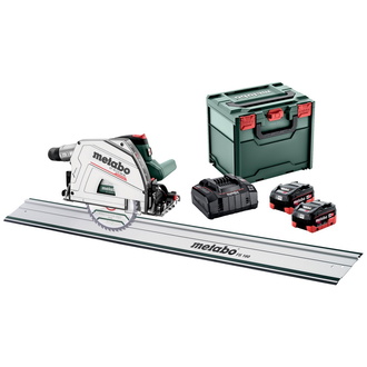 Metabo Akku-Tauchkreissäge KT 18 LTX 66 BL Set, incl. 2x Akku LiHD 8 Ah, Schnellladegerät, Führungsschiene, Zubehör, metaBOX