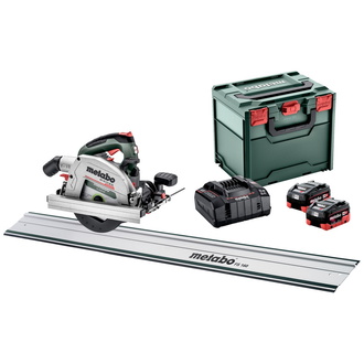 Metabo Akku-Handkreissäge KS 18 LTX 66 BL Set, incl. 2x Akku LiHD 8 Ah, Schnellladegerät, Führungsschiene, Zubehör, metaBOX