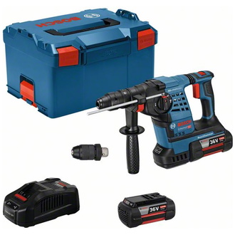 Bosch Akku-Bohrhammer GBH 36 VF-LI Plus, SDS plus, incl. 2x Akku GBA 4 Ah, Schnelllader, L-BOXX mit Einlage, Zubehör