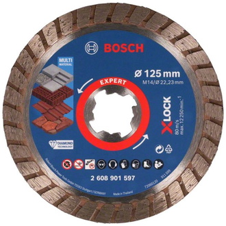 Bosch EXPERT MultiMaterial X-LOCK Diamanttrennscheiben, 125 x 22,23 x 2,4 x 12 mm, 2x länger als Bosch Eco