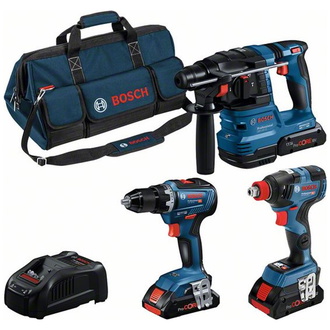 Bosch Combo Kit 3-tlg. 18V: GSR 18V-55/GDX 18V-200/GBH 18V-22, 3 x Akku, Schnellladeg.