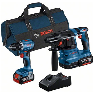 Bosch Combo Kit 2-tlg. 18V: GSR 18V-45 + GBH 18V-22 + 2 x Akku 4.0Ah, Schnellladegerät