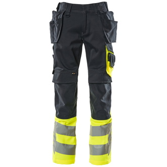 Hose mit Hängetaschen, Klasse 1 Hose Größe 76C46, schwarzblau/hi-vis gelb