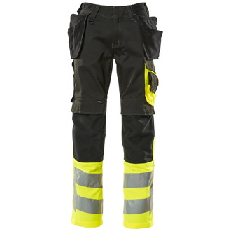 Hose mit Hängetaschen, Klasse 1 Hose Größe 82C64, schwarz/hi-vis gelb