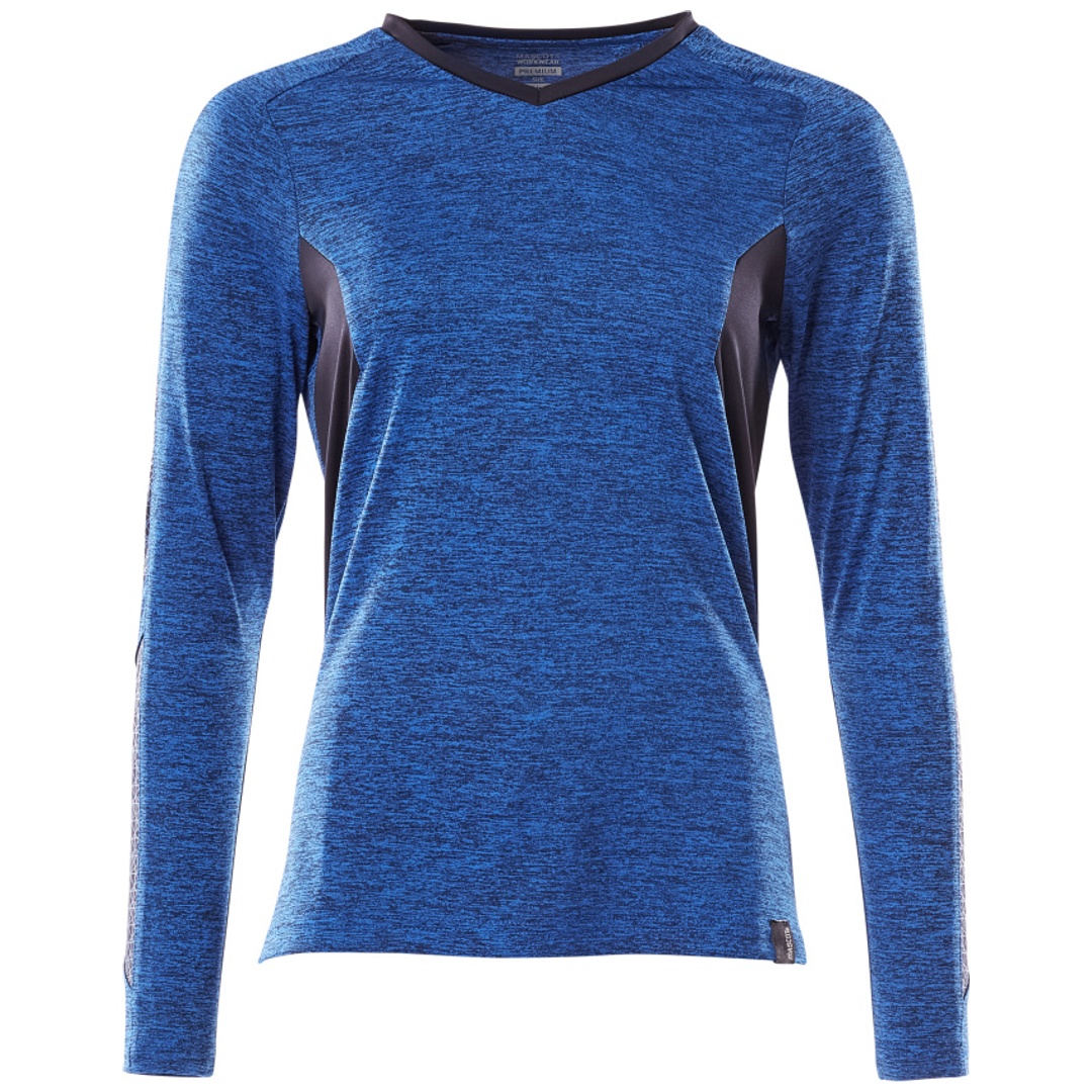 Mascot MASCOT® ACCELERATE T-Shirt, Damenpassform mit feuchtigkeitstransportierendem COOLMAX® PRO, langarm, V-Ausschnitt Gr. XL azurblau/schwarzblau