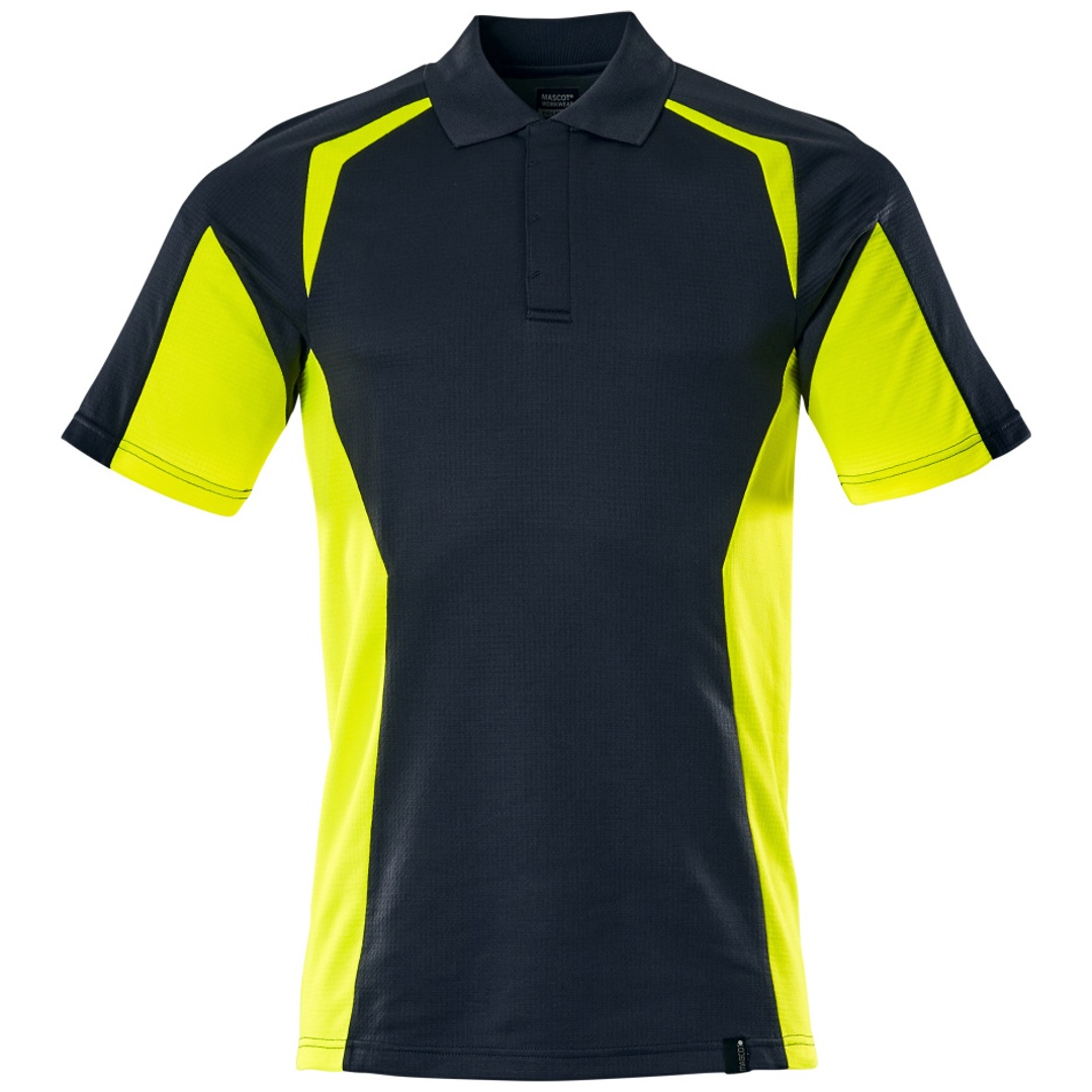 Mascot Polo-Shirt, moderne Passform Polo-shirt Gr. 4XL, schwarzblau/hi-vis gelb