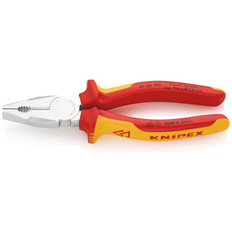 Knipex Kombizange Chrom-Vanadin isoliert mit Mehrkomponenten-Hüllen, VDE-geprüft verchromt 190 mm