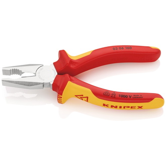 Knipex Kombizange isoliert mit Mehrkomponenten-Hüllen, VDE-geprüft verchromt 160 mm (SB-Karte/Blister)