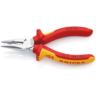 Knipex Spitz-Kombizange isoliert mit Mehrkomponenten-Hüllen, VDE-geprüft verchromt 145 mm (SB-Karte/Blister)