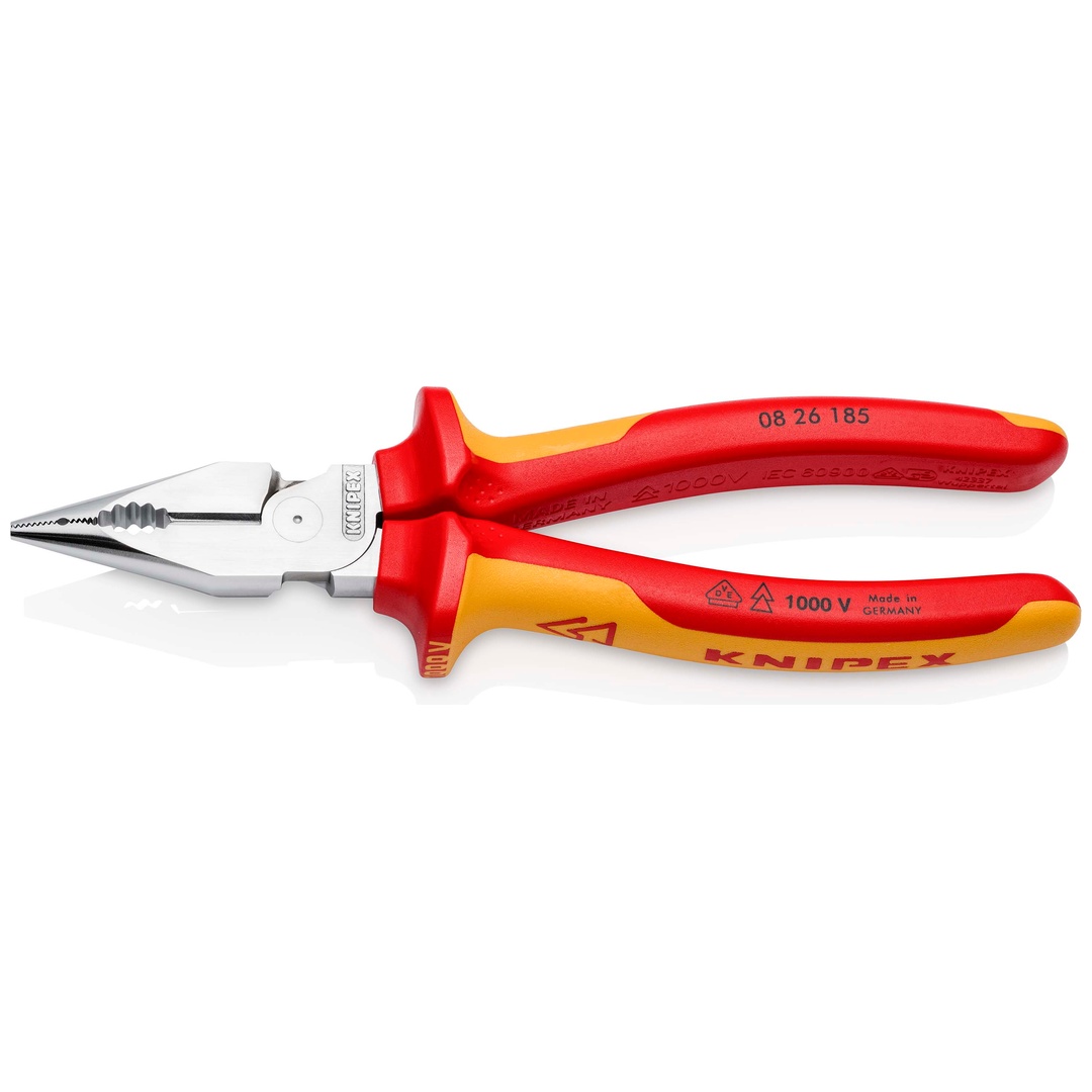 Knipex Spitz-Kombizange isoliert mit Mehrkomponenten-Hüllen, VDE-geprüft verchromt 188 mm