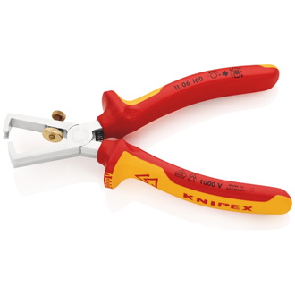Knipex Abisolierzange mit Öffnungsfeder, universal isoliert mit Mehrkomponenten-Hüllen, VDE-geprüft verchromt 160 mm (SB-Karte/Blister)