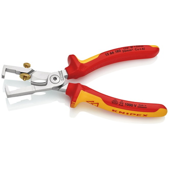 Knipex StriX Abisolierzangen mit Kabelschere isoliert mit Mehrkomponenten-Hüllen, VDE-geprüft verchromt 180 mm (SB-Karte/Blister)