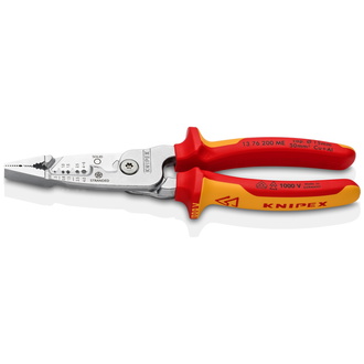 Knipex Multifunktions-Elektrikerzange metrisches Modell isoliert mit Mehrkomponenten-Hüllen, VDE-geprüft verchromt 200 mm