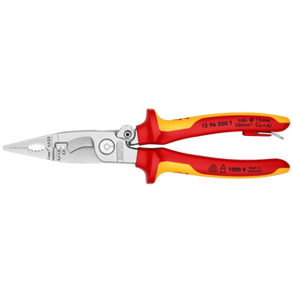 Knipex Elektro-Installationszange isoliert mit Mehrkomponenten-Hüllen, VDE-geprüft, mit integrierter isolierter Befestigungsöse zum Anbringen einer Ab