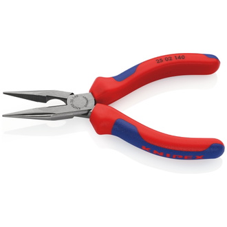 Knipex Flachrundzange mit Schneide (Radiozange), mit Mehrkomponenten-Hüllen, schwarz atramentiert 140 mm (SB-Karte/Blister)