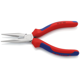 Knipex Flachrundzange mit Schneide (Radiozange), mit Mehrkomponenten-Hüllen, verchromt 160 mm (SB-Karte/Blister)