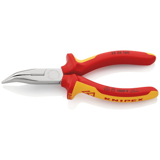 Knipex Flachrundzange mit Schneide (Radiozange) isoliert mit Mehrkomponenten-Hüllen, VDE-geprüft verchromt 160 mm, Backen gewinkelt, 40°