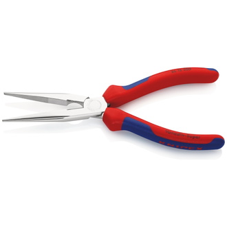 Knipex Flachrundzange mit Schneide (Storchschnabelzange), mit Mehrkomponenten-Hüllen, verchromt 200 mm (SB-Karte/Blister), Art.Nr. 26 15 200 SB